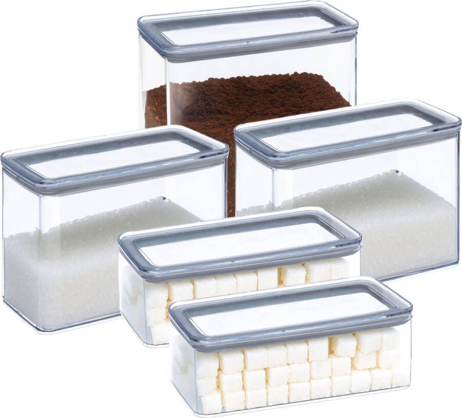 5five Voorraadpotten set 5x keuken voedsel kunststof 1000 2000 3000 ml luchtdicht deksel