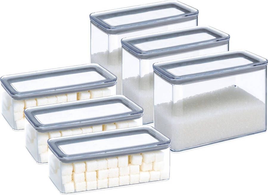 5five Voorraadpotten set 6x keuken voedsel kunststof 1000 2000 ml luchtdicht deksel