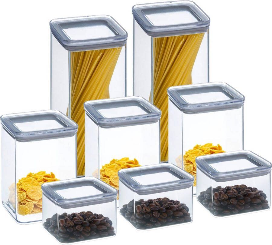 5five Voorraadpotten set 8x keuken voedsel kunststof 500 1000 1500 ml luchtdicht deksel