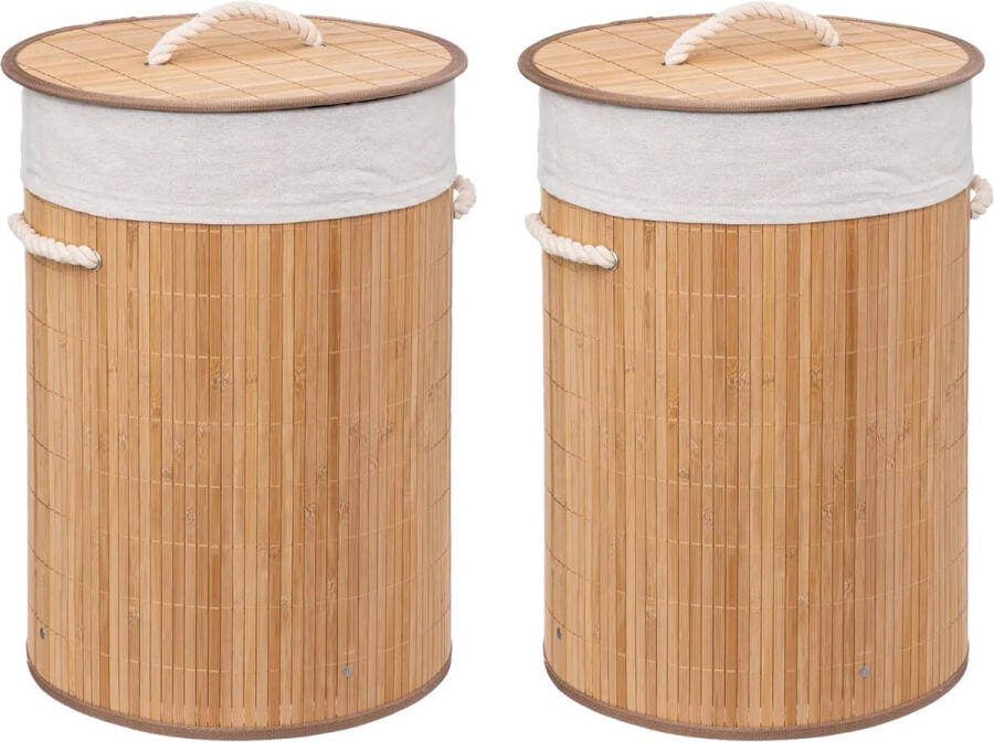 5Five Wasmand van bamboe 2x 48 liter 35 x 50 cm met deksel Wasmanden