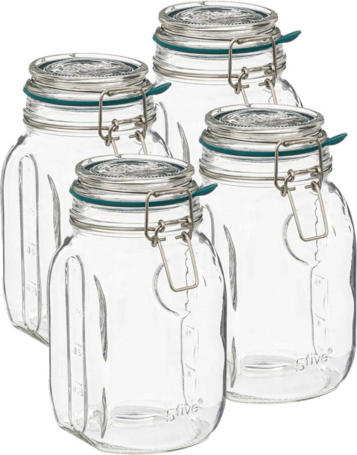 5five Weckpot inmaakpot Jarro 4x 1L glas beugelsluiting D12 x H18 cm