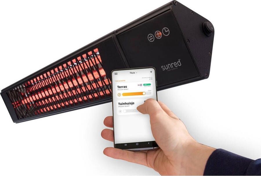 Sunred – Triangle Dark lijn Zwart Wand model Terrasverwarmer – Carbon rosé goud technologie 2500 W – ECO 9 standen Afstand bestuurbaar SMART – APP – Timer Elektrische heater – SMART heater – SLIMME heater - Foto 3