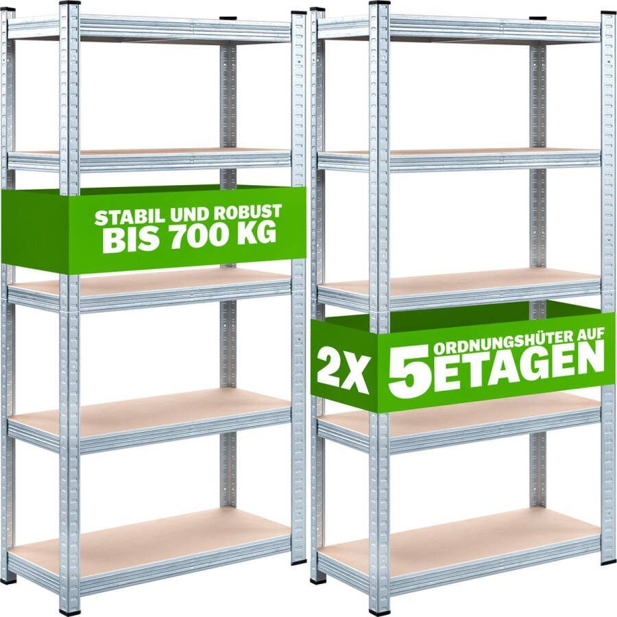 7house Monzana Stellingkast Set van 2 5 planken 175x75x30cm 350kg Zilver