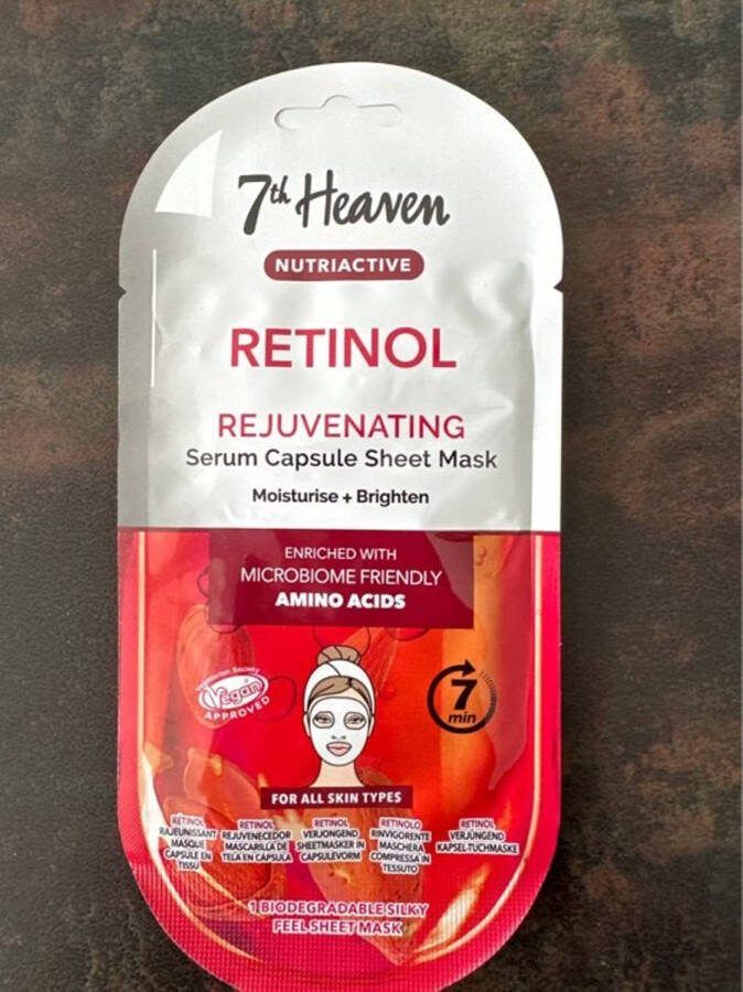 7th Heaven Gezichtsmasker vegan retinol capsule sheet mask juvenating moisturizing verjongend vochtinbrengend 7 minuten