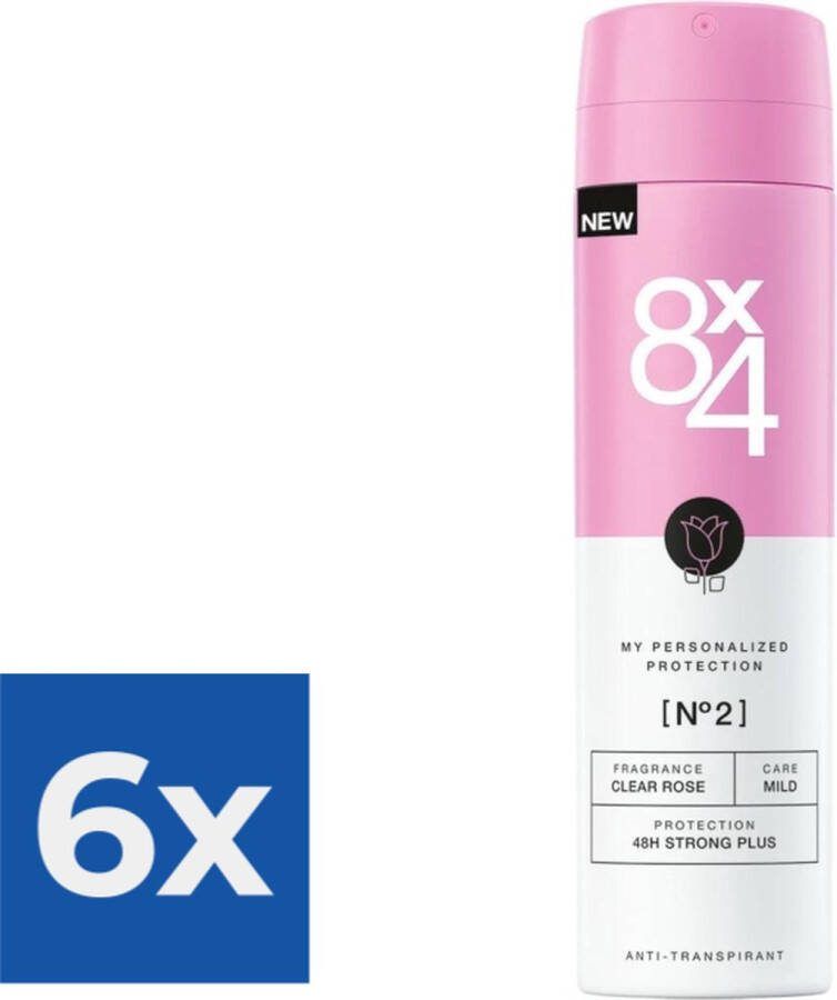8x4 Deodorant Spray No 2 Clear Rose 150 ml Voordeelverpakking 6 stuks