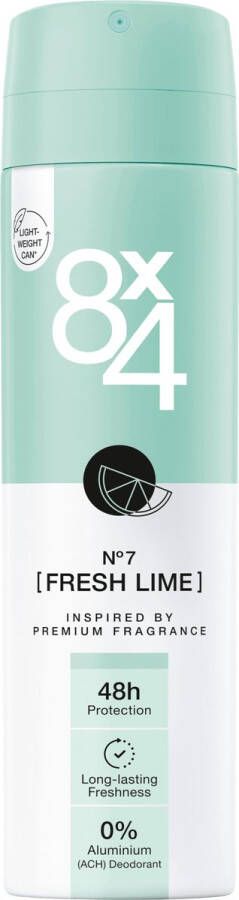 8x4 women Deo Spray Deodorant No.7 Fresh Lime 150 ml