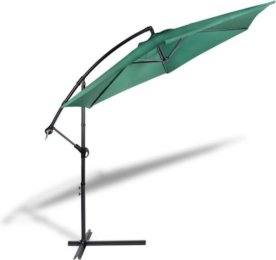 909 Outdoor Hangende parasol in donkergroen 2.5 m hoog | Tuinparasol met stalenframe en hoes | Parasol met zwengelgreep en kantelfunctie | Modern en luxe design | Diameter 300 cm