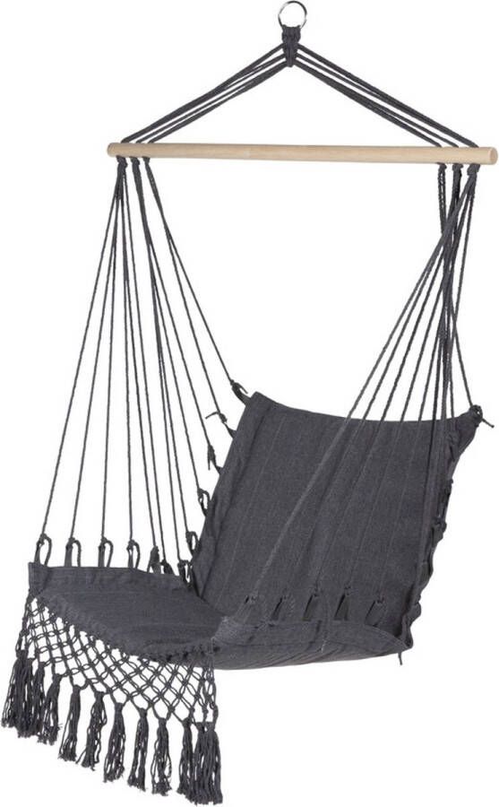 909 Outdoor Hangstoel grijs geweven | hangmat voor binnen en buiten | hangstoel van hout en katoen met touwen | 115 x 60 x 90 cm
