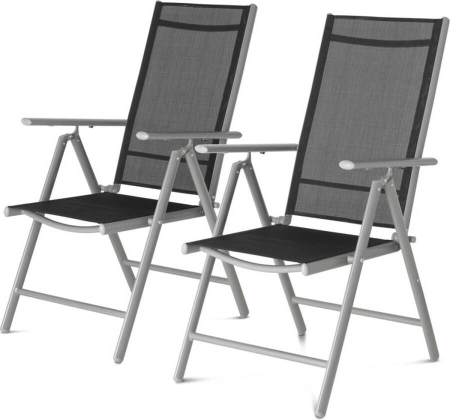 909 Outdoor Tuinstoelen Set van 2 Verstelbare Rugleuning Inklapbaar Zitstoelen Aluminium en Textileen 69 x 56 x 106 cm