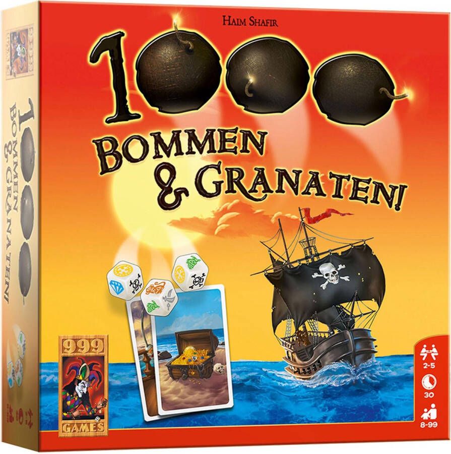 999 Games 1000 Bommen & Granaten! Dobbelspel Met piratenthema Kinderspel Gezelschapsspel Familiespel Klein cadeautje Kerstcadeau