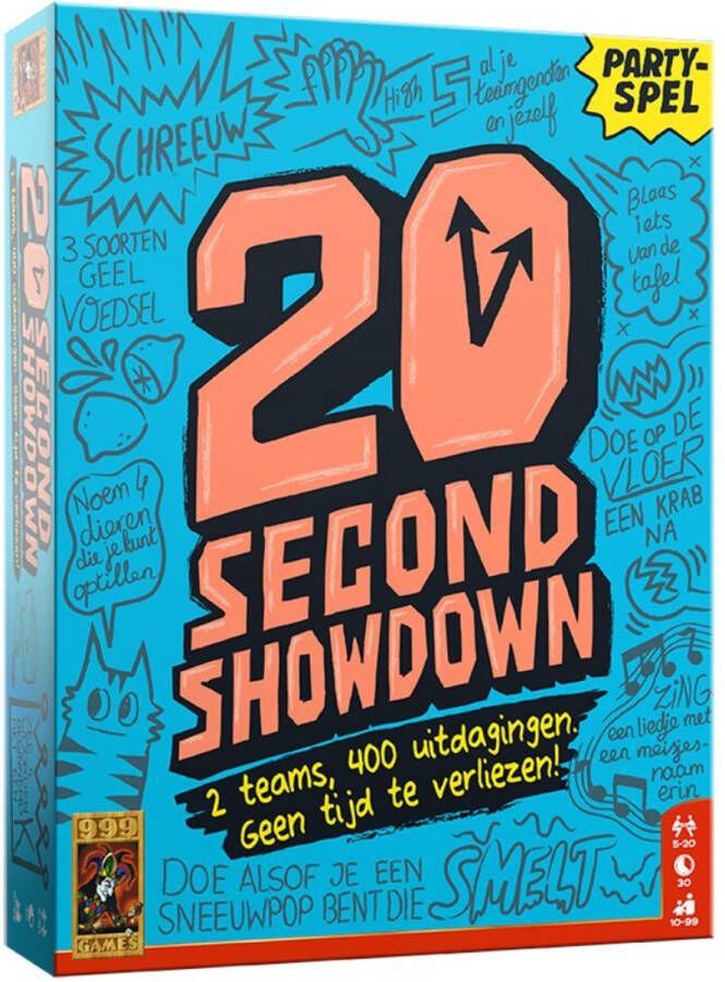 999 Games 20 Second Showdown Partyspel 2 teams 400 uitdagingen Actiespel Gezelschapsspel Nederlandstalig Klein cadeautje Kerstcadeau