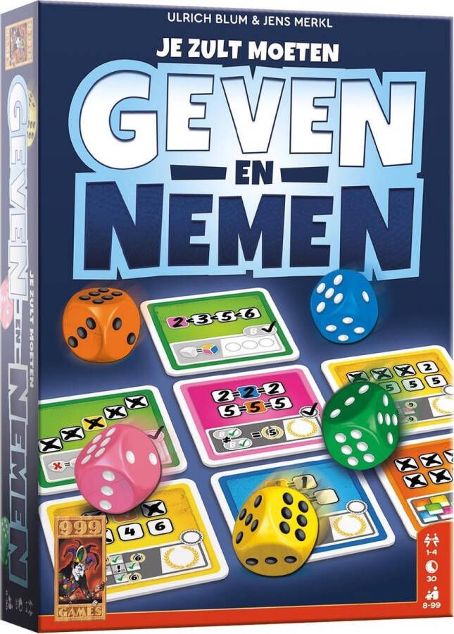 999 Games Geven en Nemen Dobbelspel Uniek spelmechanisme Met afwasbare kaarten en viltstiften Familiespel Gezelschapsspel Klein cadeautje Kerstcadeau