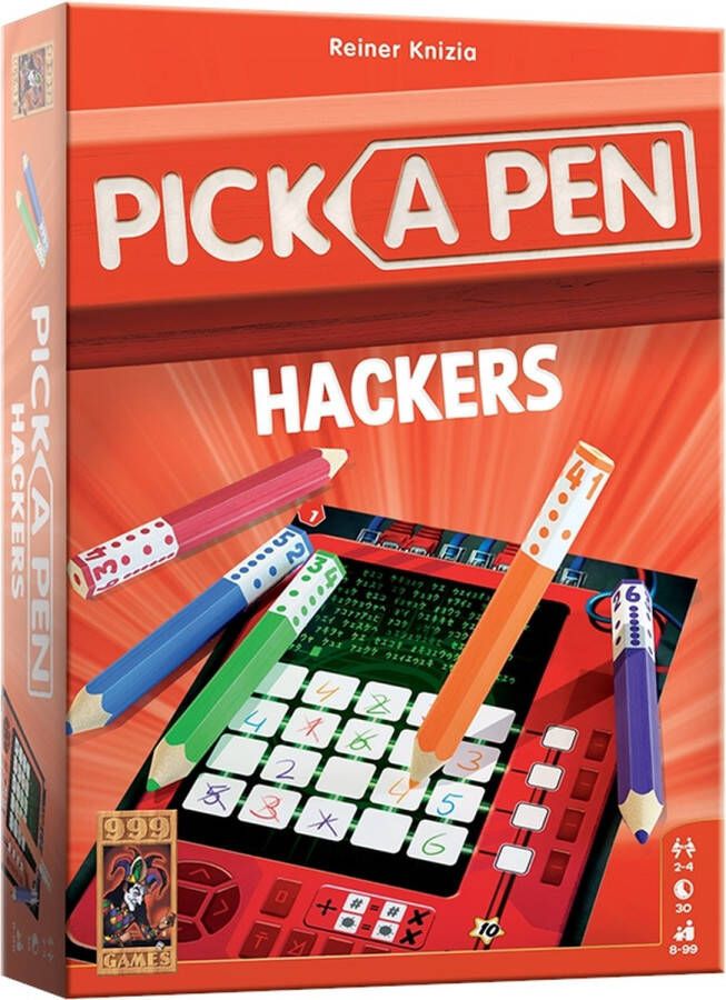 999 Games Pick a Pen: Hackers Dobbelen met potloden Mix van puzzelen en tactiek Nieuwste aanvulling in de Pick a Pen reeks Gezelschapsspel Familiespel Klein cadeautje