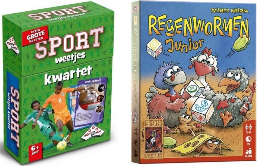 999 Games Spellenbundel 2 Stuks Kwartet Sport Weetjes & Regenwormen Junior