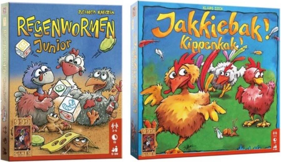 999 Games Spellenbundel 2 Stuks Regenwormen Junior & Jakkiebak! Kippenkak!