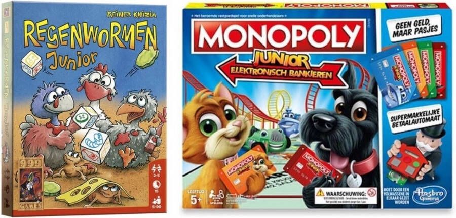 999 Games Spellenbundel 2 Stuks Regenwormen Junior & Monopoly Junior Elektronisch Bankieren