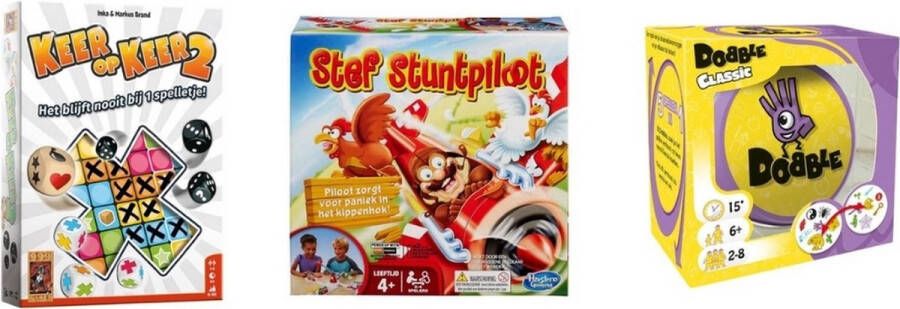 999 Games Spellenbundel 3 Stuks Keer op Keer 2 & Dobble Classic & Stef Stuntpiloot