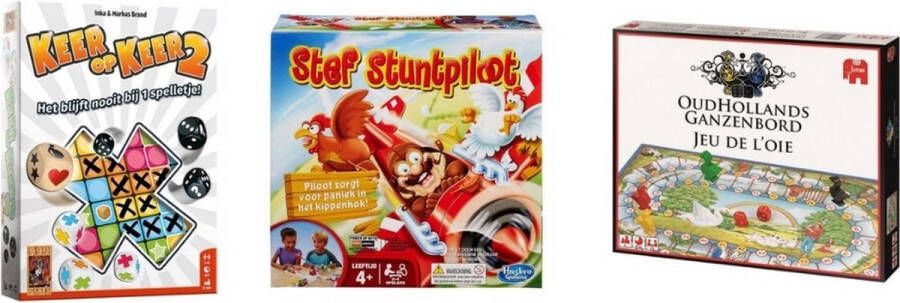 999 Games Spellenbundel 3 Stuks Keer op Keer 2 & Ganzenbord & Stef Stuntpiloot