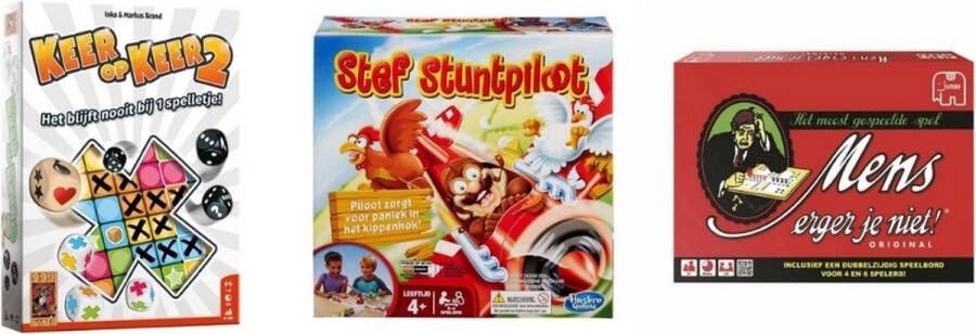 999 Games Spellenbundel 3 Stuks Keer op Keer 2 & Mens erger je niet & Stef Stuntpiloot