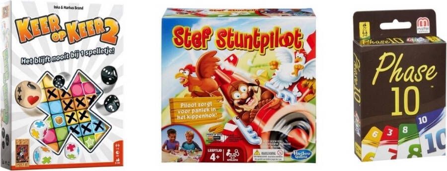 999 Games Spellenbundel 3 Stuks Keer op Keer 2 & Phase 10 & Stef Stuntpiloot