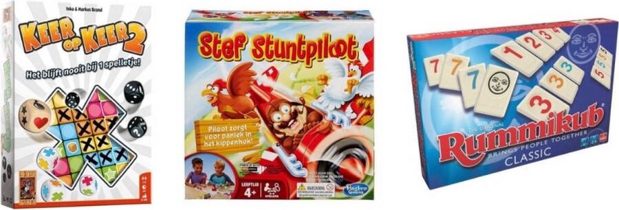 999 Games Spellenbundel 3 Stuks Keer op Keer 2 & Rummikub & Stef Stuntpiloot