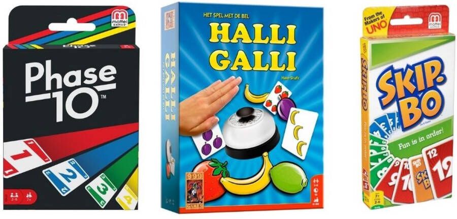 999 Games Spellenbundel 3 Stuks Phase 10 & Halli Galli & Skip-Bo