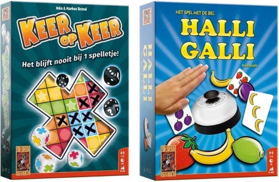 999 Games Spellenbundel Dobbelspel 2 Stuks Halli Galli & Keer op Keer