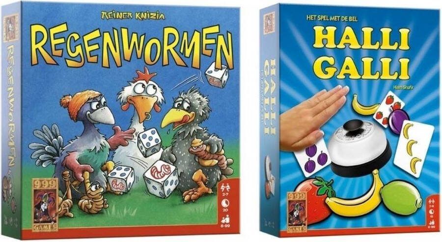 999 Games Spellenbundel Dobbelspel 2 Stuks Regenwormen & Halli Galli