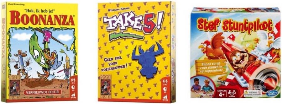 999 Games Spellenbundel Kaartspellen 3 Stuks Boonanza & Take 5! & Stef Stuntpiloot