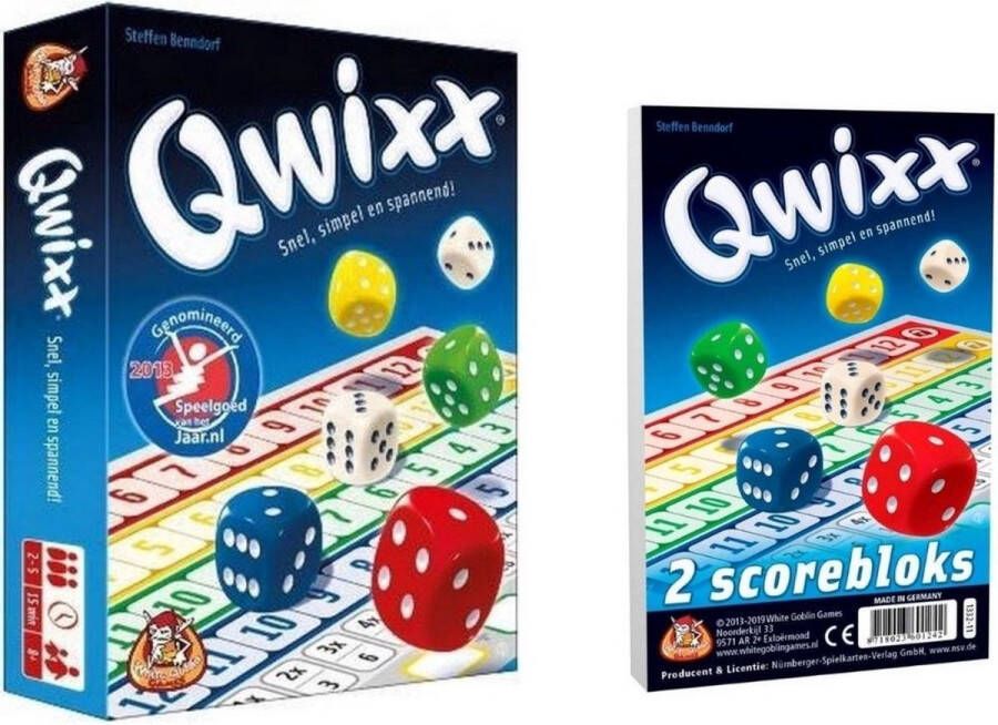 999 Games Spellenset 2 stuks Qwixx Dobbelspel & Scorebloks 2 stuks