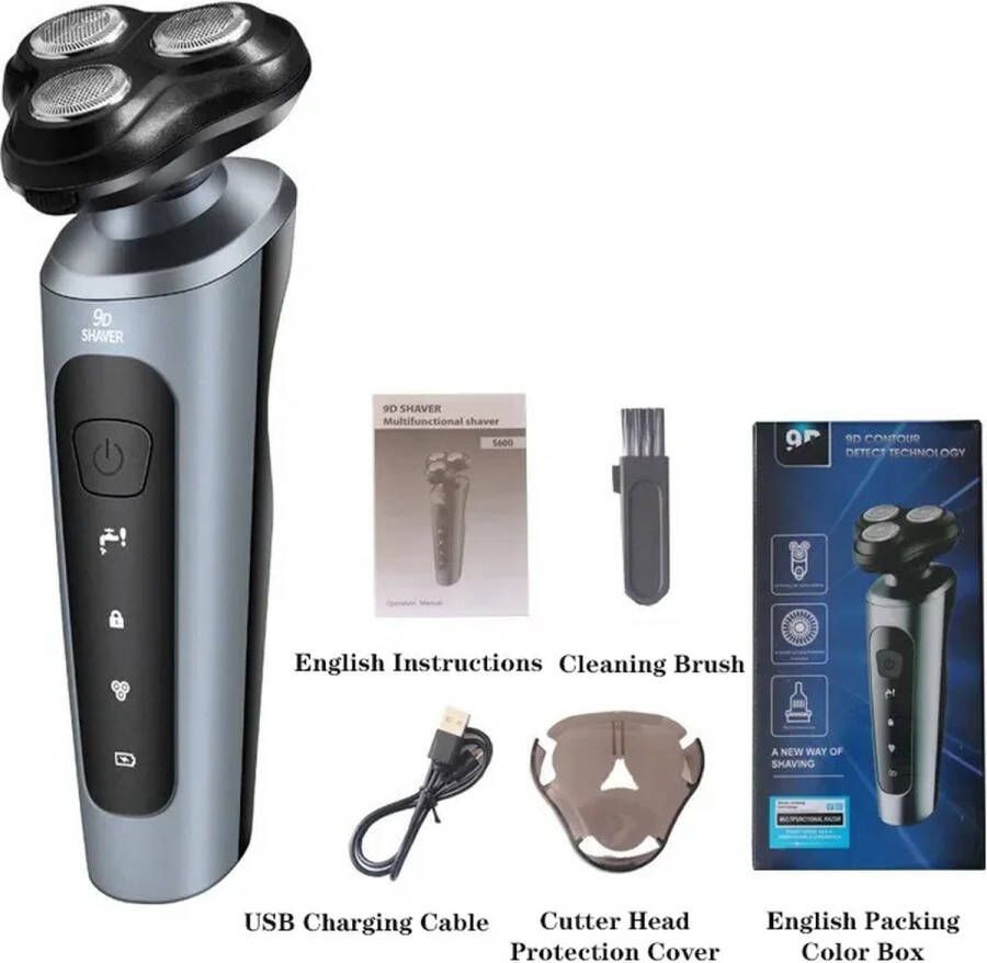 9D Nieuwe elektrische scheerapparaat USB auto-gemonteerde high-power full-body wash baard mes vier-in-een oplaadbare scheermes Zilver