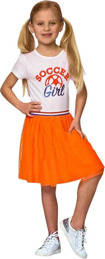 9th Avenue Oranje Meisjes T-shirt Jurk T-shirtjurk Soccer Girl Voor o.a. Koningsdag Voetbal EK WK Maat: 86 92 1.5 tot 2 jaar