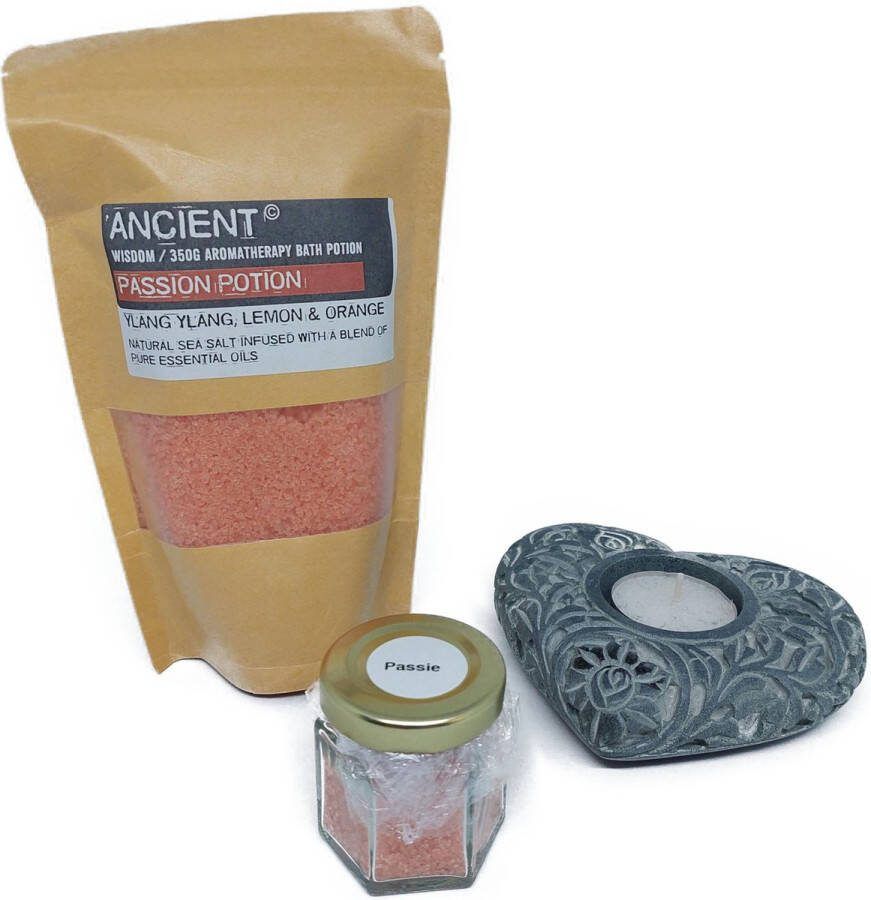 A. de Laar Relax momentje Passie 1 x zak 350gr. Aroma badzout potje badzout Hart theelichthouder