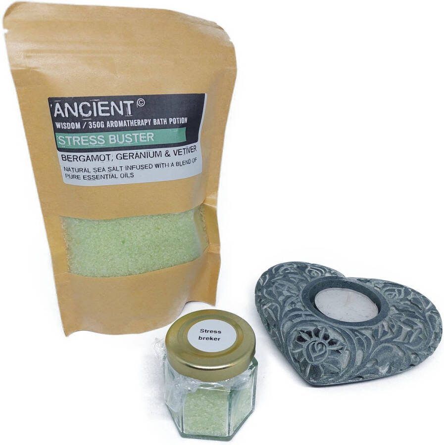 A. de Laar Relax momentje Stress breker 1 x zak 350gr. Aroma badzout potje badzout Hart theelicht