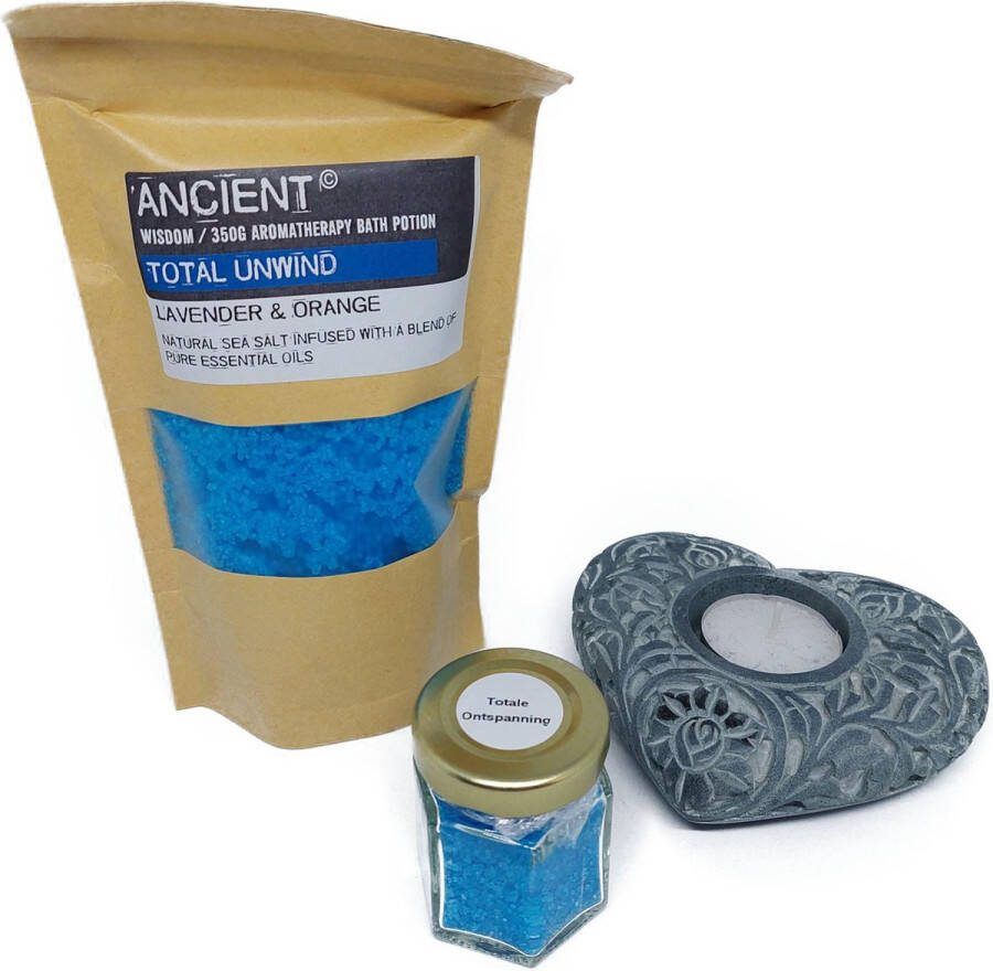 A. de Laar Relax momentje Totale ontspanning 1 x zak 350gr. Aroma badzout potje badzout Hart theelicht