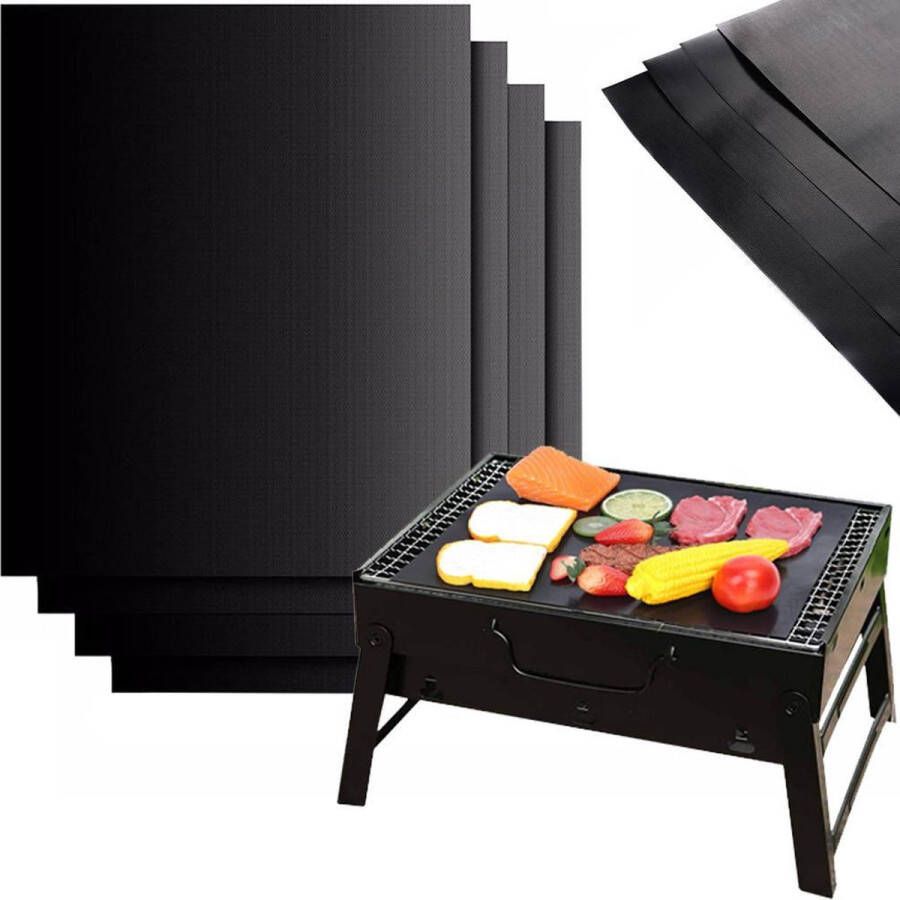 A&K 4 Stuks BBQ Grill Mat – 30 x 40 cm Barbecue Bakmat – Ovenmat – Oven Beschermer