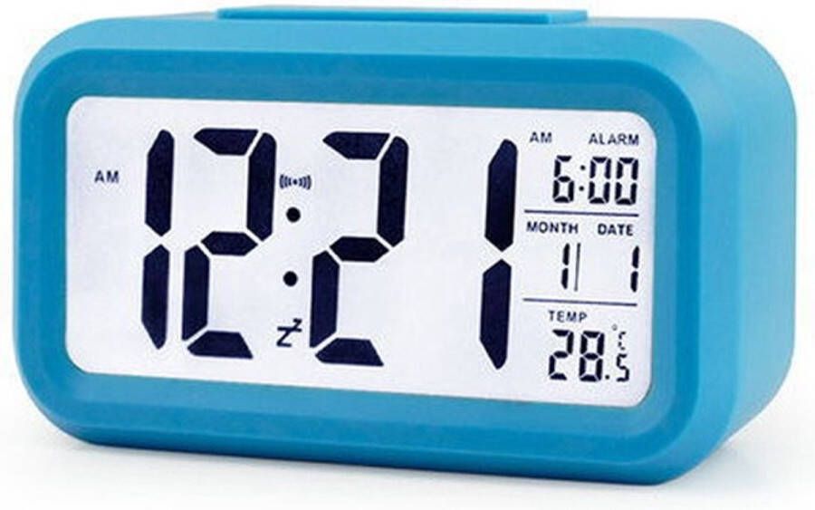 A&K Digitale Wekker | Alarmklok | Inclusief temperatuurmeter | Met snooze en verlichtingsfunctie | Blauw