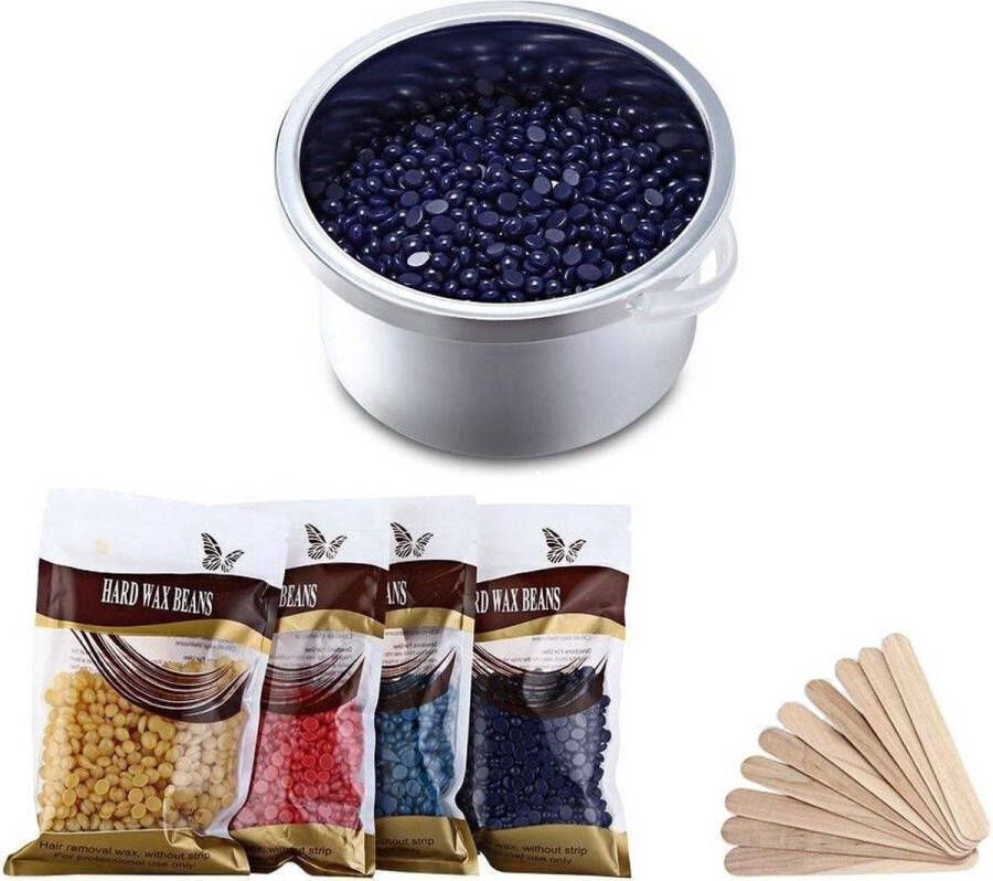 A&K Ontharingswax 4x100g Hars Beans + 40 Sticks Ontharing Voor Harsapparaat Heater Wax Hair Remover