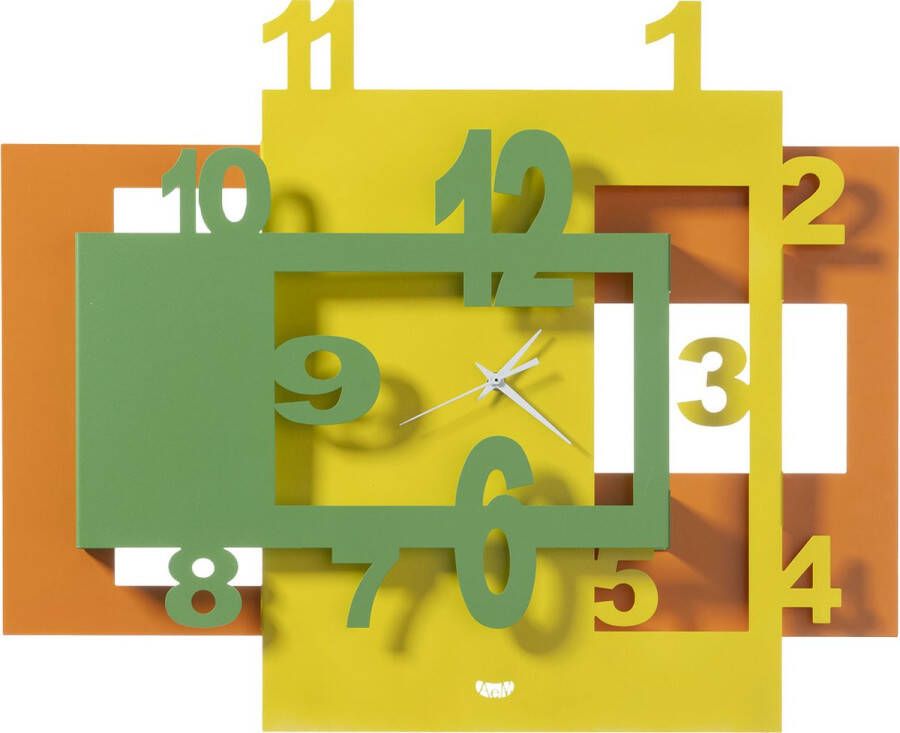 A&M Collectie Handgemaakt – Zenith Pop Wandklok Oranje geel groen 60x49H cm