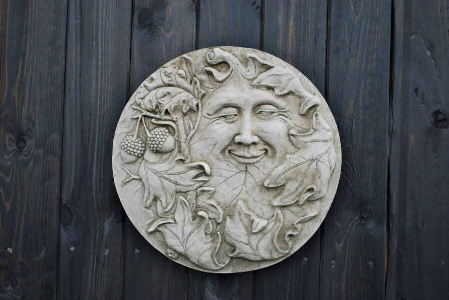 A&S Estates Betonnen tuinbeeld Vrolijke Greenman muurornament muurplaat
