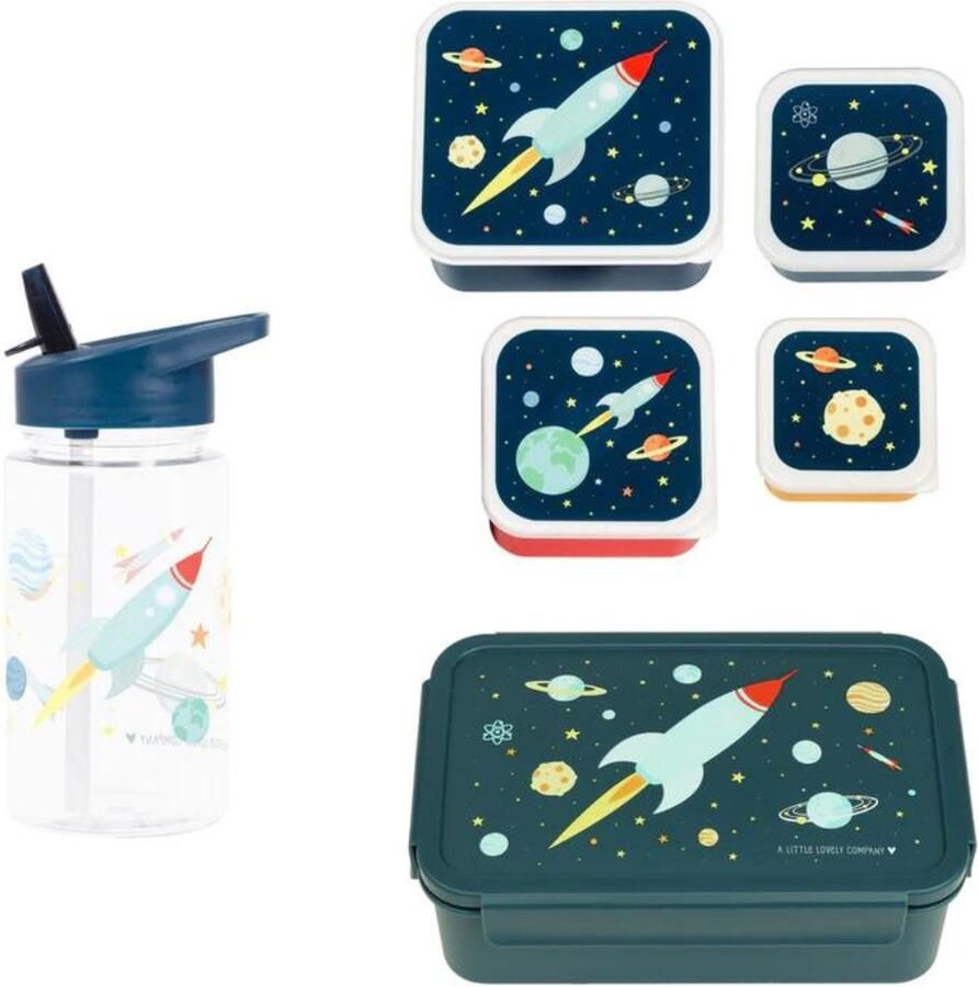 A Little Lovely Company Back to school set Drinkfles 4 Snackdozen Bento box Ruimte
