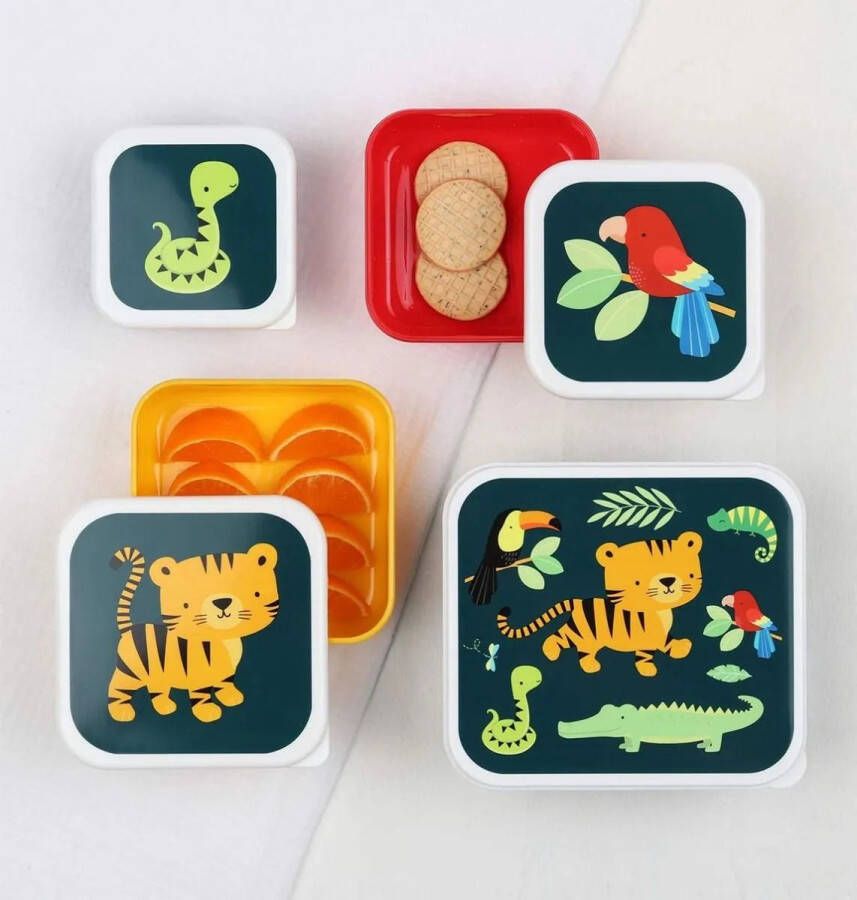 A Little Lovely Company Back to school set Drinkfles 4 Snackdozen Lunchbox Jungle tijger