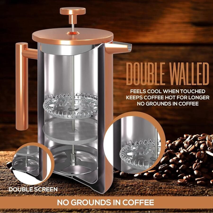 Aa koffiezetappar t- dr gbare cafetière met drievoudige filters- hittebestendig glas met roestvrijstalen 1 Liter