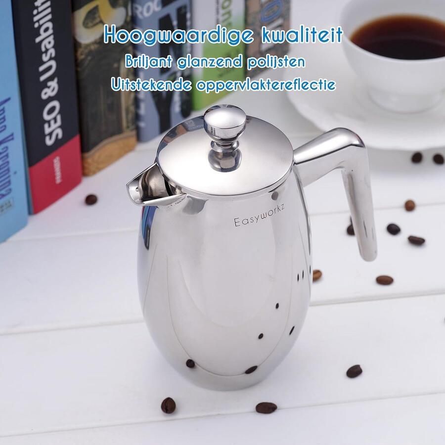 Aa koffiezetappar t- dr gbare cafetière met drievoudige filters- hittebestendig glas met roestvrijstalen 1000 Milliliter
