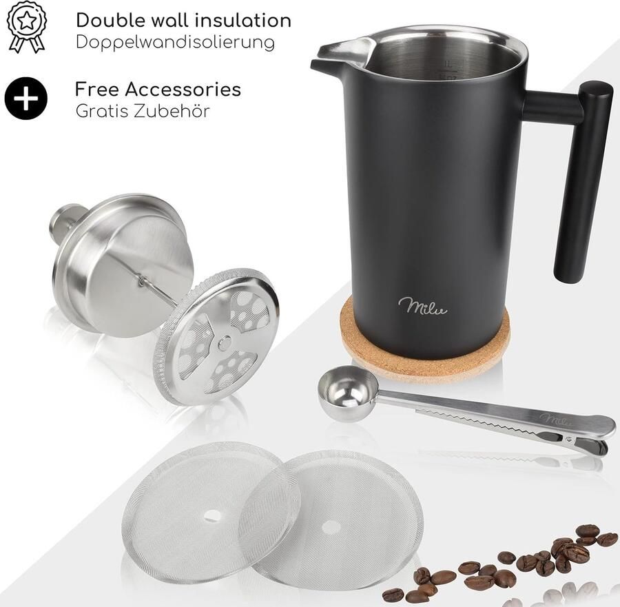 Aa koffiezetappar t- dr gbare cafetière met drievoudige filters- hittebestendig glas met roestvrijstalen 350 Milliliter