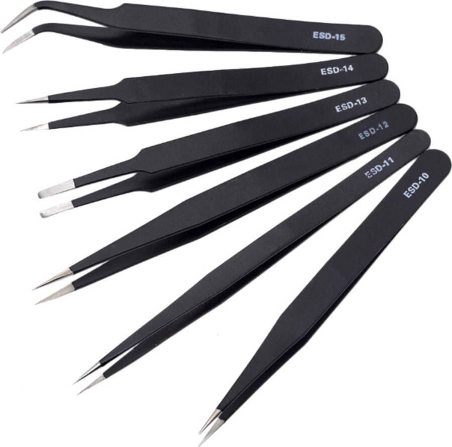 AA Commerce Epileer Pincet Set RVS Hobby Splinter Mee Eters Tweezer Epilator Wenkbrauw Trimmer 6-Delig