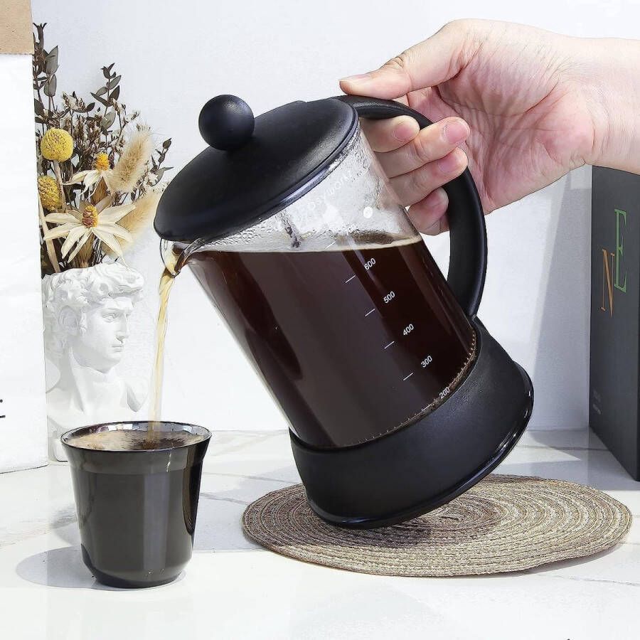 Aa koffiezetappar t- dr gbare cafetière met drievoudige filters- hittebestendig glas met roestvrijstalen 800 Milliliter