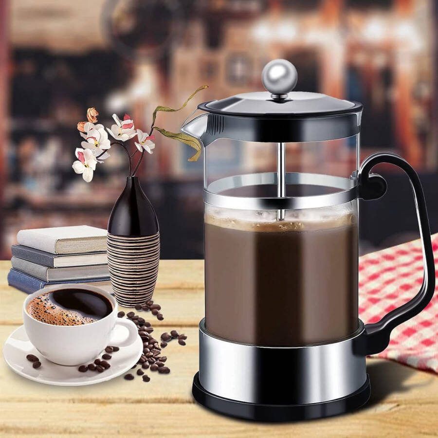 Aa koffiezetappar t- dr gbare cafetière met drievoudige filters- hittebestendig glas met roestvrijstalen 1 Liter
