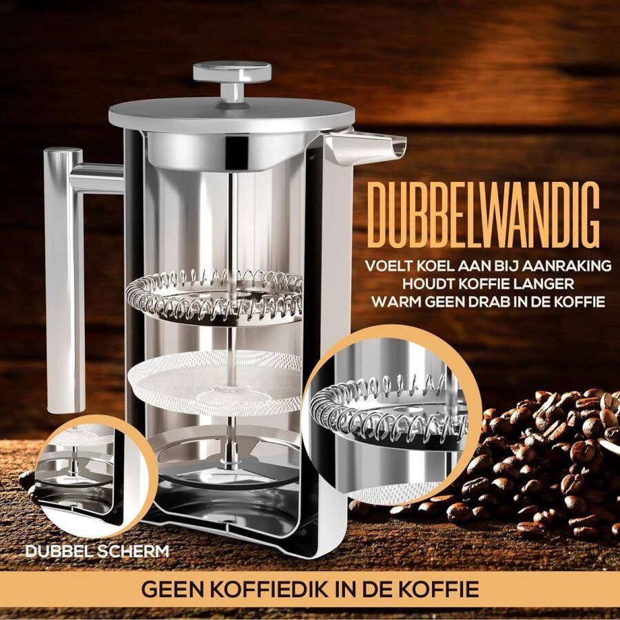 Aa koffiezetappar t- dr gbare cafetière met drievoudige filters- hittebestendig glas met roestvrijstalen 1 Liter