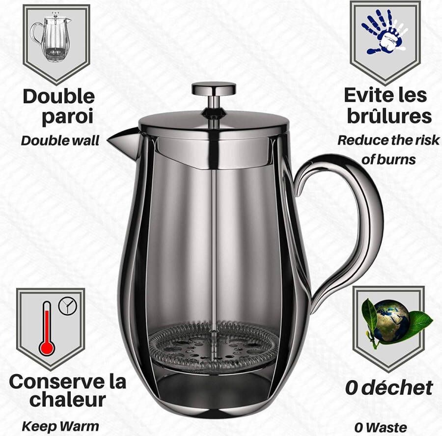 Aa koffiezetappar t- dr gbare cafetière met drievoudige filters- hittebestendig glas met roestvrijstalen 1 Liter
